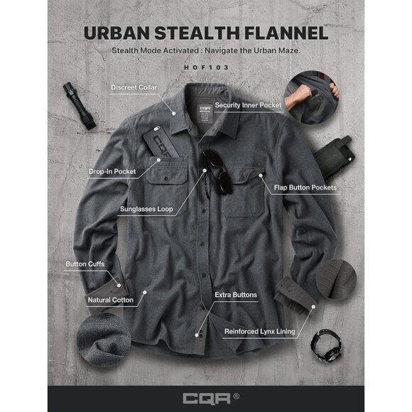 Mens Solid Grey Mood Cotton Flannel Shirt Long Sleeve Casual Outdoor Plaid - Picture 7 of 9